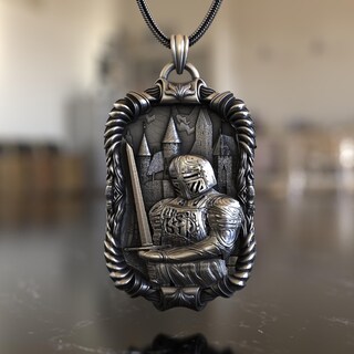 Collana Uomo Cavaliere Templare | Ciondolo Scudo Croce In Argento Sterling 925 | Gioiello Religioso Con Catena