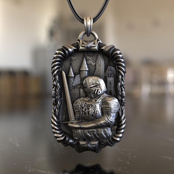 Collana Uomo Cavaliere Templare | Ciondolo Scudo Croce In Argento Sterling 925 | Gioiello Religioso Con Catena