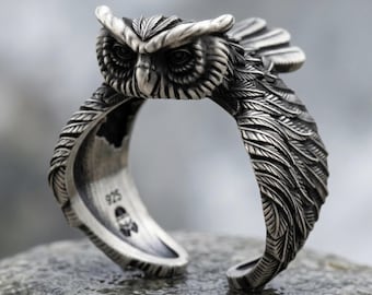 フクロウのシルバーリング 925スターリングシルバー 自然をモチーフに