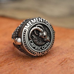 Capricorn Signet Ring, Memento Mori Men Ring, Zodiac Ring - 925 Sterling Silver, Handcrafted, Ideal for Astrology Lovers & Unique Gifts