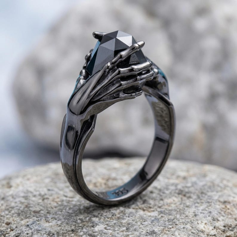 Ring of Telekinesis, Handcrafted 925 Sterling Silver Intricate Psychic Power Design Unisex Mystic Jewelry Perfect Gift for Sci-Fi Fantasy Black Rhodium Plated