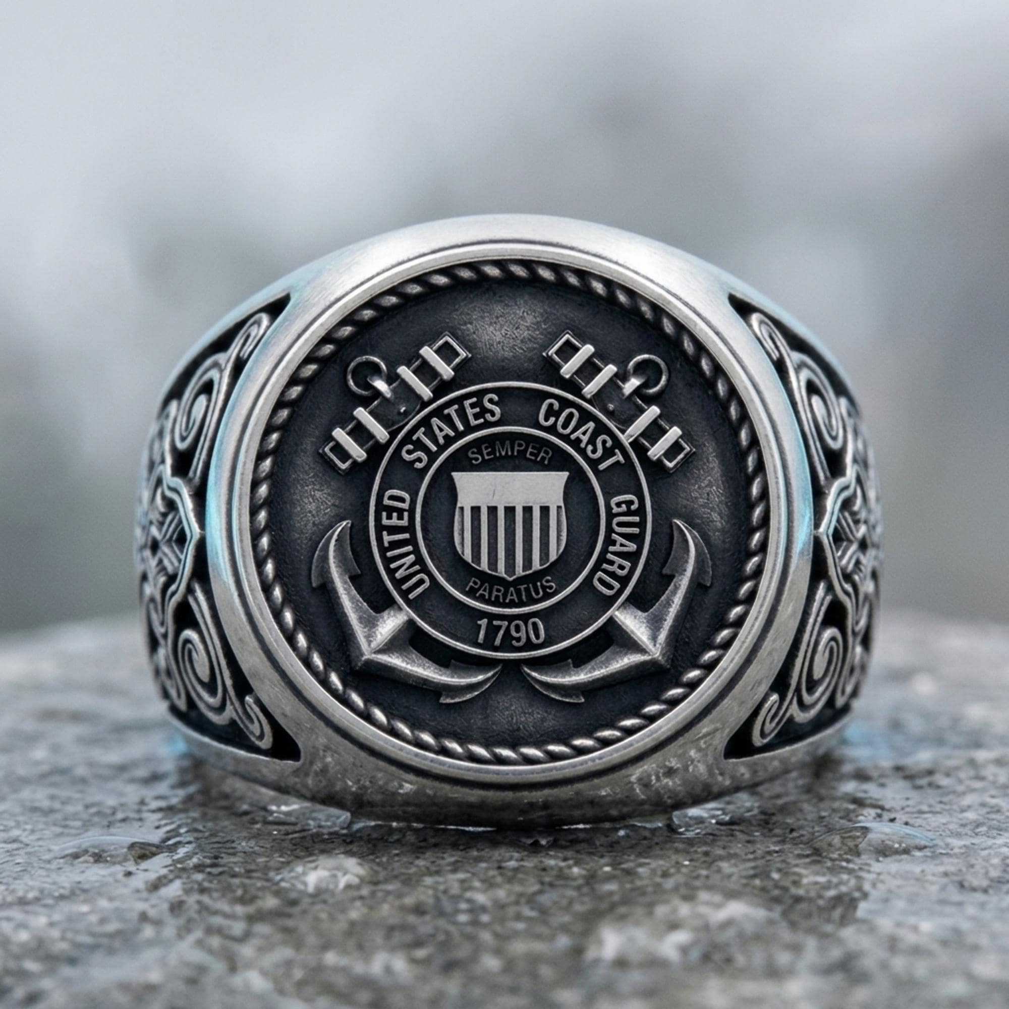 925 Sterling Silver USA Coast Guard Ring Nautical Tribute