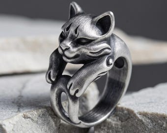 Adorable 925 Sterling Silver Cat Ring - Handcrafted, Adjustable