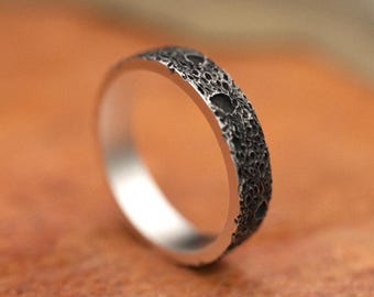 Moon Surface Craters Themed 925 Sterling Silver Ring, Handcrafted Space-Inspired Jewelry, Perfect Gift for Astronomy Lovers and Stargazers