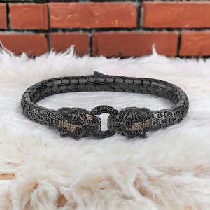 Exquisite Men's 925 Silver Bracelet with Panther Head & Python Design, Unique Handcrafted Jewelry Gift for Him, Luxury Summer Accessory