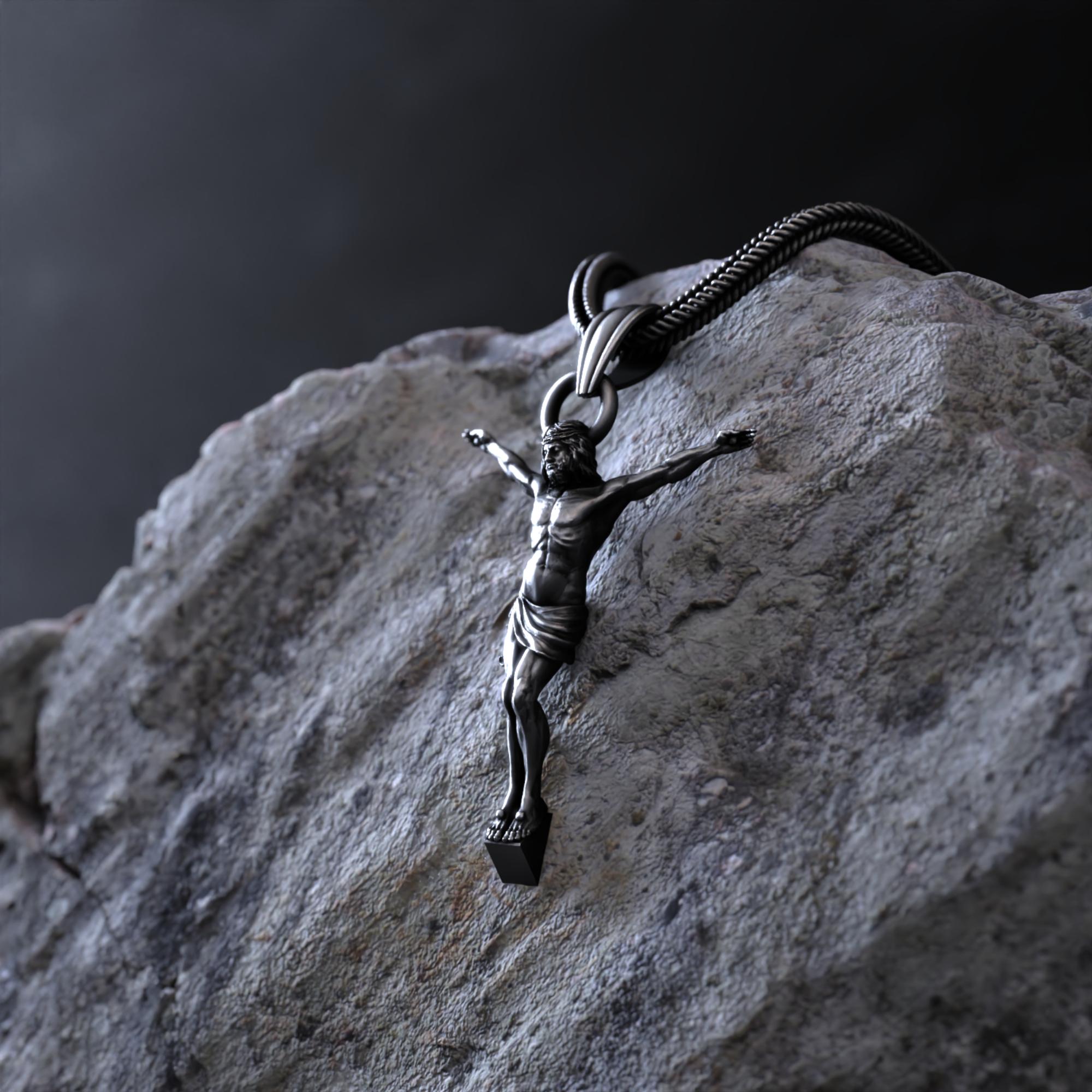 Collana Crocifisso Cattolico In Argento 925 Con Cordone In Pelle - Ges&ugrave; Cristo