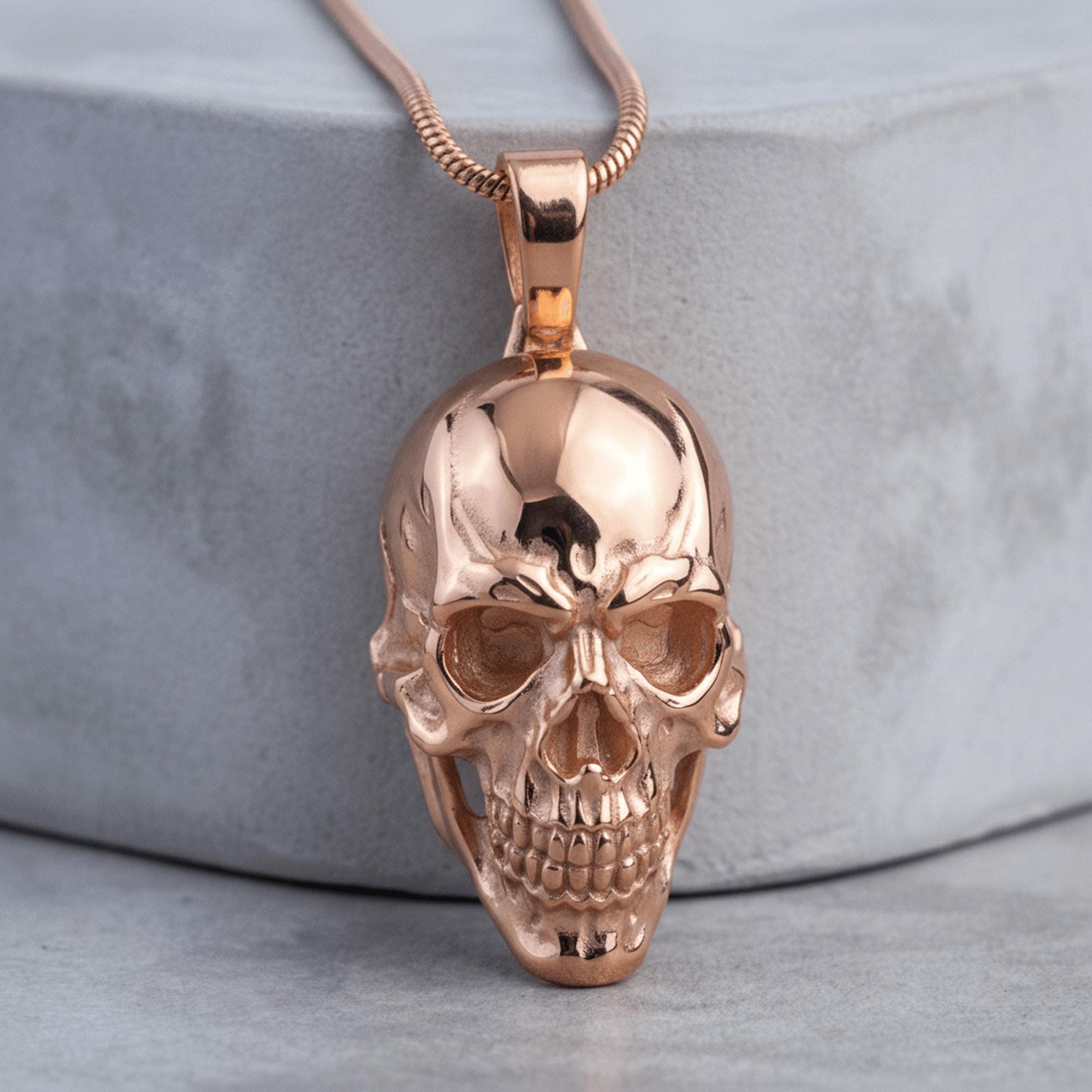 925 Sterling Silver Skull Pendant Necklace, Gothic Biker Style