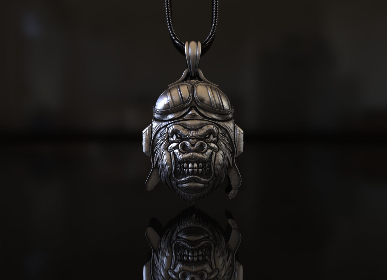 Sterling Silver African Gorilla Necklace Handmade Angry Gorilla