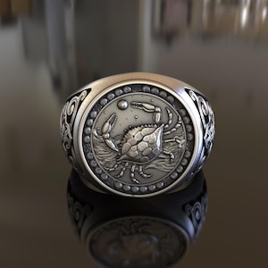Cancer Zodiac Ring, 925 Sterling Silver, Handmade Unisex Jewelry, Astrology Birthday Gift, Constellation Ring, Crab Sign, Free Shipping