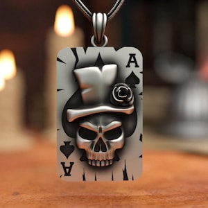 Skull Lucky Poker Card 925 Silver Necklace - Best Necklace Birthday Gift For Father, Husband, Boyfriend Christmas Gift