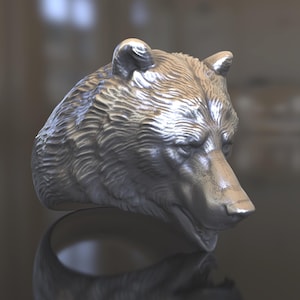 Bear Head Unique Handcrafted 925 Sterling Silver Ring - Nature Inspired Unisex Wildlife Jewelry, Gift for Animal Lovers Outdoor Enthusiasts