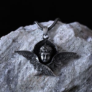 925 Sterling Silber Engel Engel Halskette, Schutzengel Anhänger, Seraphim geflügeltes Symbol, himmlischer Beschützer Schmuck, göttliches Geschenk