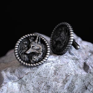 Fox Head Nature Wildlife Cufflinks 925 Sterling Silver Handmade Animal Design for Men Nature-Inspired Rustic Cufflinks Wedding Gift