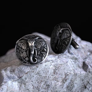 Elephant Head Pattern Sterling Silver Cufflinks, Handmade Detailed Elephant Design Unique Gift for Men 925 Sterling Silver Jewelry Cufflinks