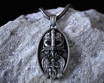 Medieval Knight Warrior Helmet Pendant, 925 Sterling Silver Necklace, Detailed Warrior Sword Armor Design, Unique Handmade Gothic Jewelry
