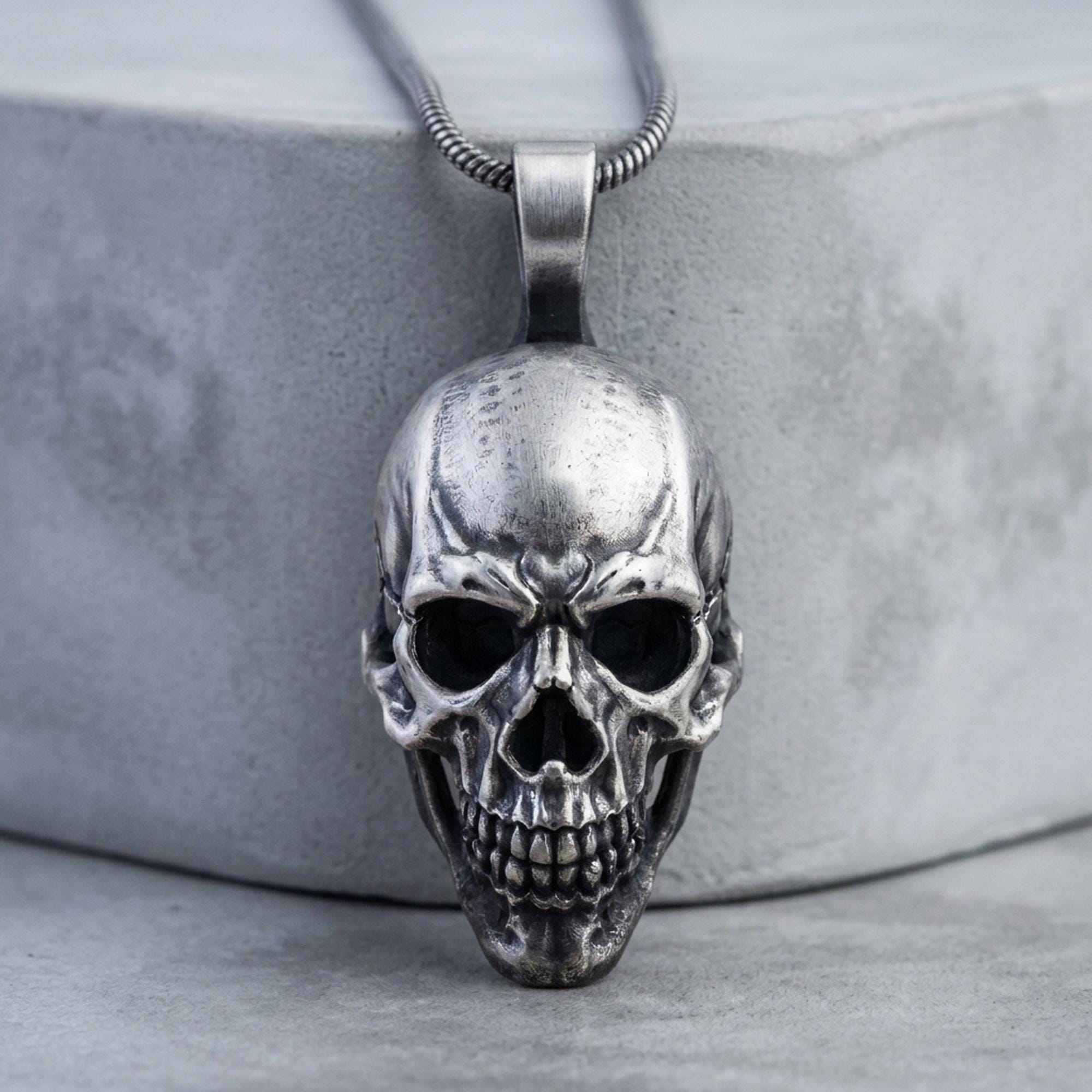 アクセサリー Trygod Silver925 skull necklace 925 Sterling Silver Skull Pendant Necklace, Gothic Biker Style