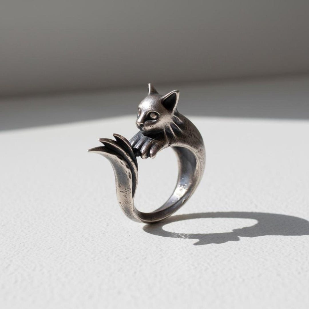 925 Sterling Silver Cat Ring - Handcrafted, Unisex, Feline