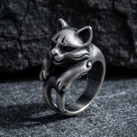FLUFFY CAT RING-SILVER925-アニマルリング Adorable 925 Sterling Silver Cat Ring - Handcrafted, Adjustable