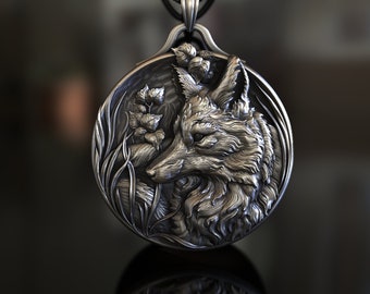 925 Sterling Silver Necklace, Fox Shield Theme, Handmade Wildlife Inspired Jewelry, Statement Piece, Collectible Fox Enthusiast Accessory