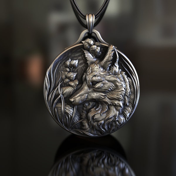 925 Sterling Silber Halskette, Fox Shield Thema, handgefertigte Wildtier-inspirierte Schmuck, Statement-Stück, Sammlerstück Fox-Enthusiast Zubehör