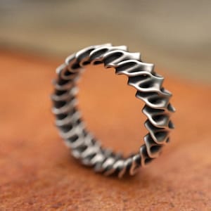 Statement Silver Ring: Wave Pattern, Geometric Band - Handmade Minimalist, 925 Sterling Silver