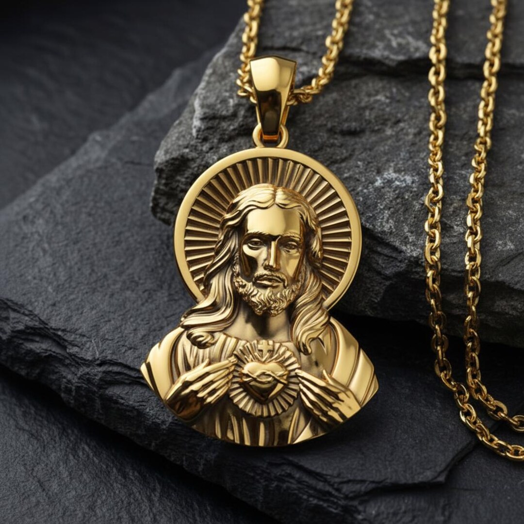 Sacred Heart of Jesus Pendant 925 Sterling Silver 14K Gold Vermeil ...