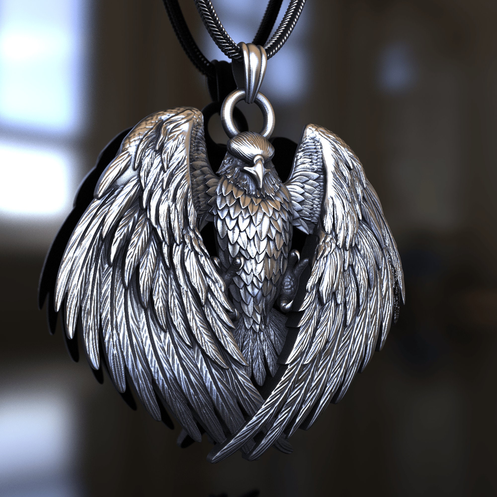Eagle Attack Wings Pendant, 925 Sterling Silver Soaring Eagle