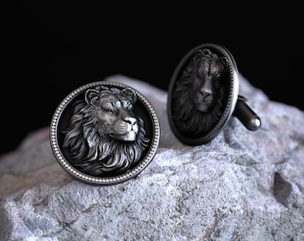 Majestic Lion Head Cufflinks 925 Sterling Silver Handmade Animal Jewelry Men's Wedding Groom Gift Detailed Lion Design Statement Cufflinks