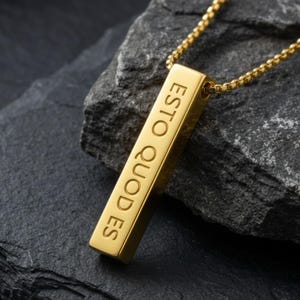 Esto Quod Es Necklace 925 Sterling Silver 14K Gold Vermeil Latin Motto Bar Pendant Minimalist Jewelry Unisex Gift