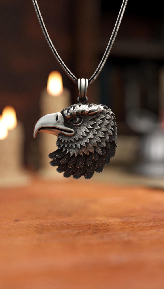 Sterling Silver Eagle Necklace, 925 Silver Bird Pendant, American