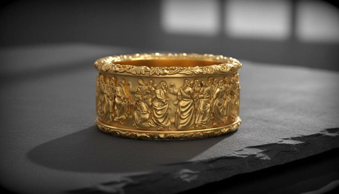 Jesus Christ Ring Religious Band: Biblical Renaissance Art, 14K Gold ...