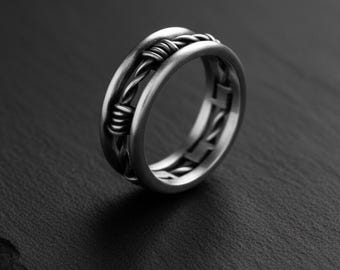 925 Sterling Silver Barbed Wire Ring - Handcrafted, Edgy Design, Unisex, Unique, Perfect Gift for Rebel Souls, Punk & Gothic Style Statement