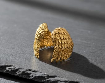 Angel Wings Ring 925 Sterling Silver 14K Gold Vermeil Bird Feather Statement Band Boho Jewelry