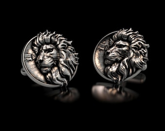 Lion Cufflinks 925 Sterling Silver | Handcrafted Majestic Lion Head Men's Cufflinks | Luxury Silver Animal Cuff Links | Elegant Gift for Him