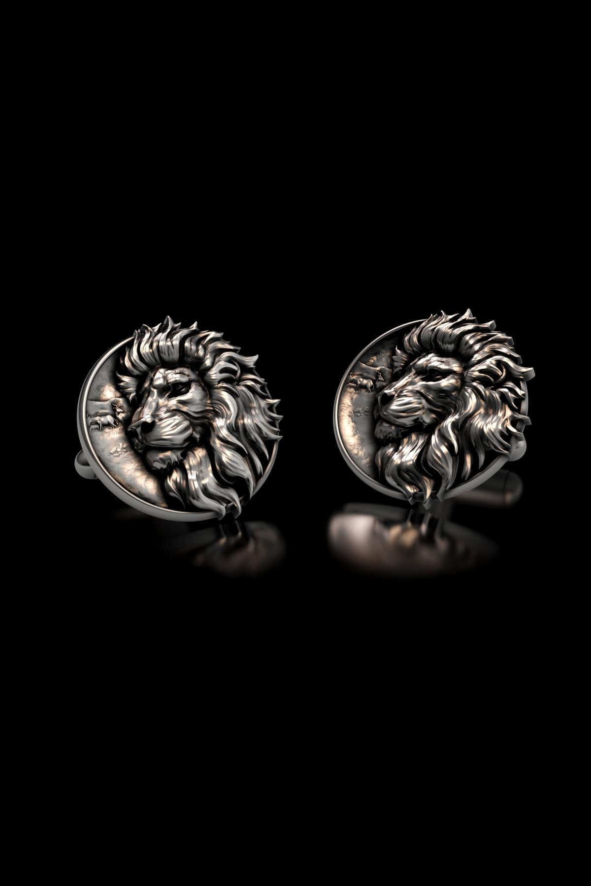Lion Cufflinks 925 Sterling Silver Handcrafted Majestic Lion Head Men's Cufflinks Luxury Silver Animal Cuff Links Elegant Gift for Him