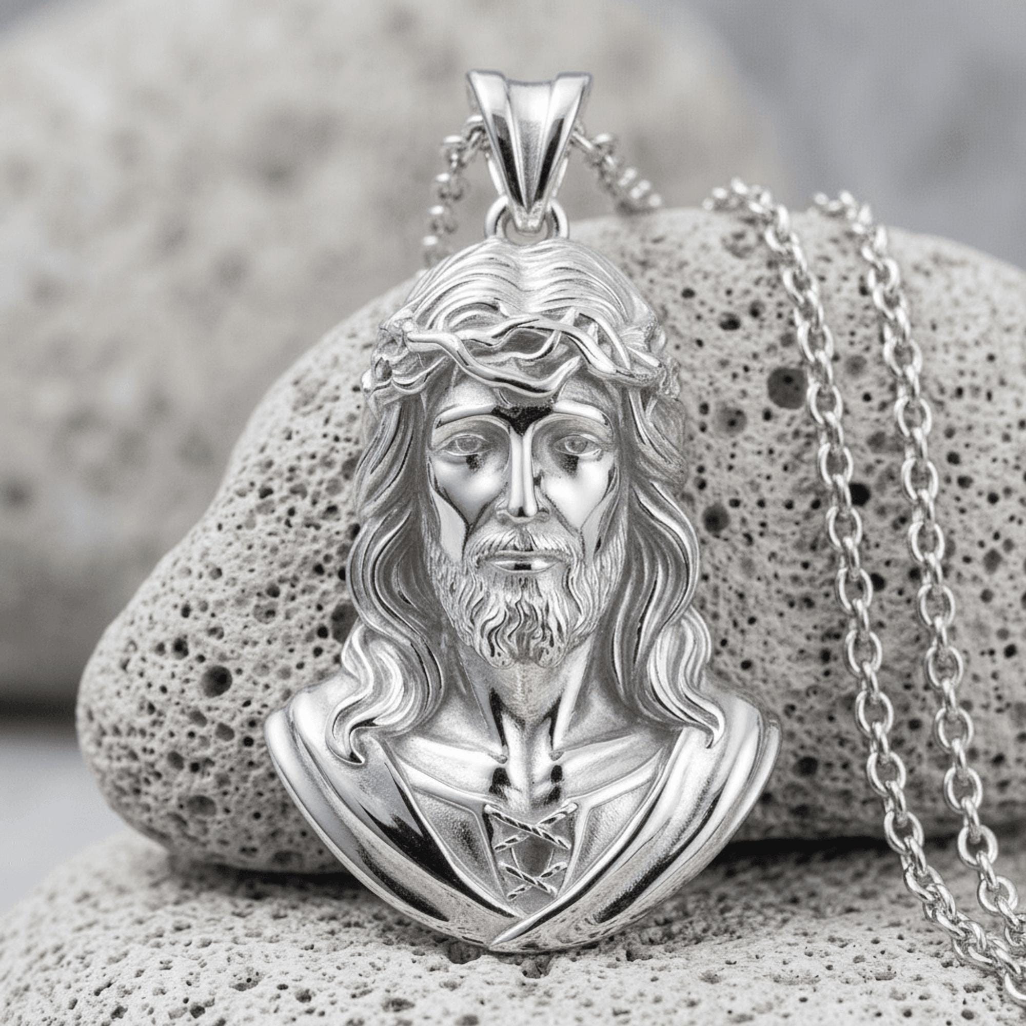 Jesus Christ Pendant Crown of Thorns Luxury, Jesus Head Necklace