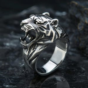 Tiger Head Ring 925 Sterling Silver Intricate Design Handmade