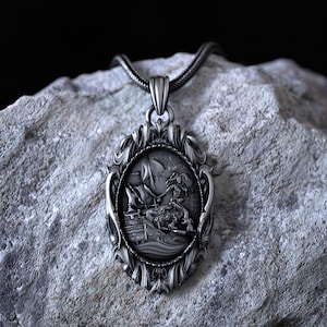 Sterling Silver Pirate Ship Pendant Necklace, Intricate High-Relief Nautical Jewelry for Men, Adventure Voyage Pendant Gothic Pirate Jewelry