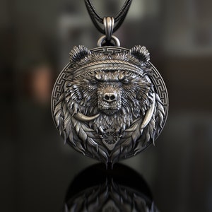 Berenhangerketting van 925 sterlingzilver, symbool van kracht, gedetailleerd kunstenaarschap, majestueus berenontwerp, perfect voor natuurliefhebbers