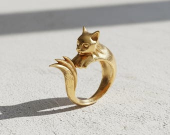Anello Regolabile Carino Gatto Argento 925 Animale Aperto Anello