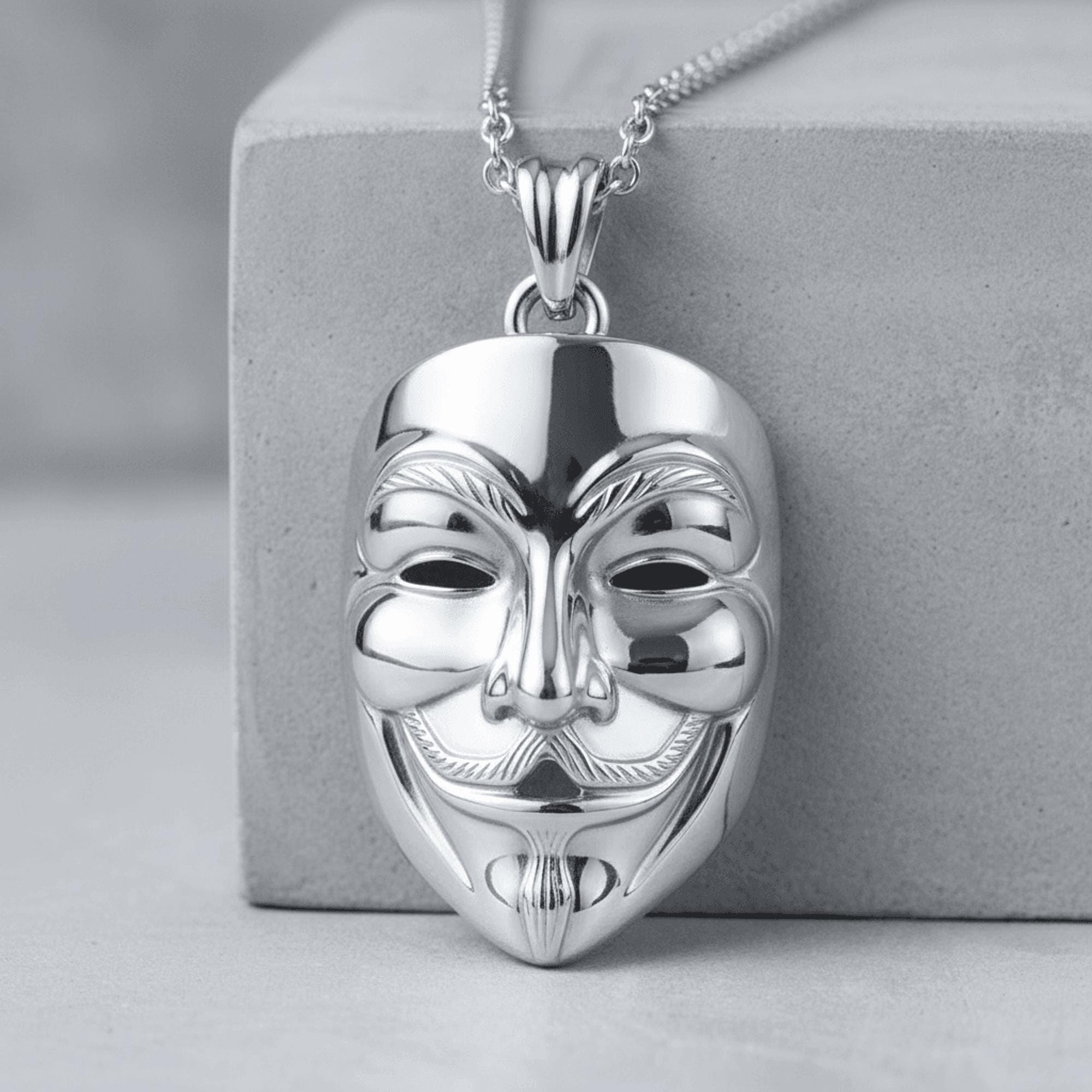 Guy Fawkes Pendant 925 Sterling Silver Oxidized Finish Anonymous