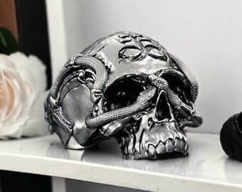 925 Sterling Silver Leviathan Biomechanical Skull Ring, Ancient Alchemy Symbol, Giger Inspired, Brutal Design, Necromancer's Statement Jewel