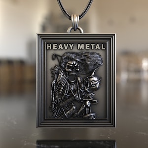Heavy Metal Skeleton Guitar 925 Sterling Silver Necklace Rocker&#39;s Dream, Artisan Crafted Pendant Perfect Music Gothic Jewelry Enthusiasts