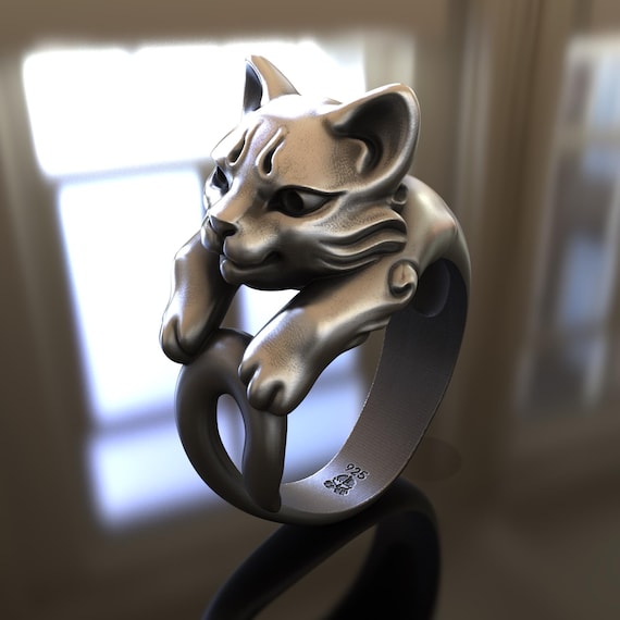 Adorable 925 Sterling Silver Cat Ring Handcrafted, Adjustable