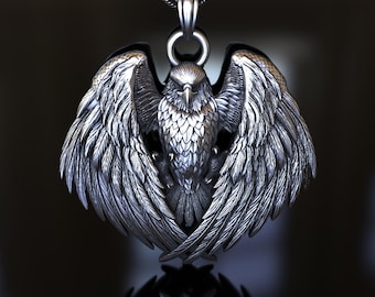 Eagle Attack Wings Pendant, 925 Sterling Silver Soaring Eagle Necklace, Handcrafted Artisan Jewelry Unisex Wildlife Symbol, Statement Piece