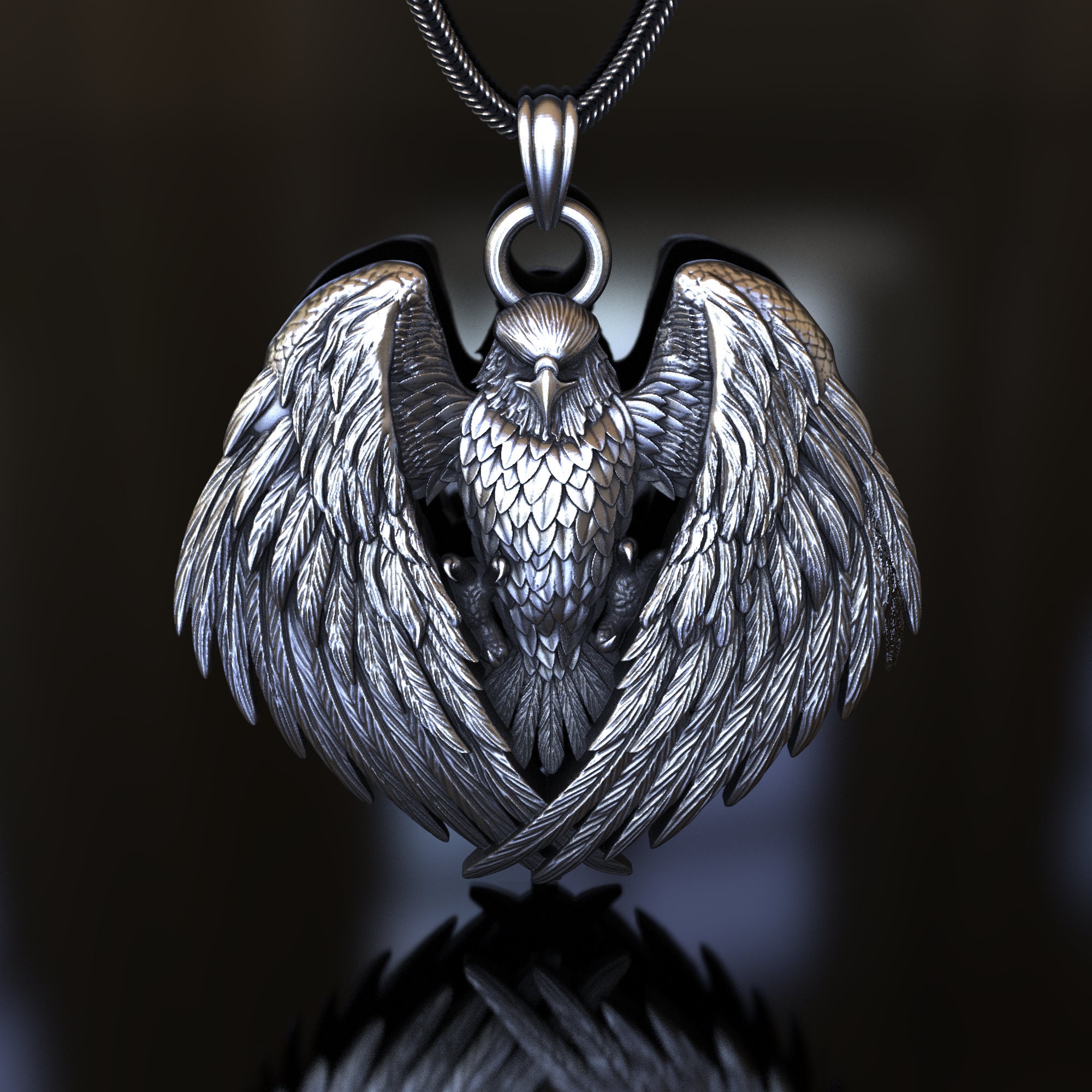 Eagle Attack Wings Pendant, 925 Sterling Silver Soaring Eagle