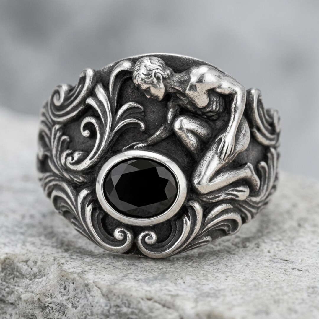 アクセサリー e.m. noir Oxidized Silver Ring 19 Narcissus Ring 925 Sterling Silver Oxidized Finish Black Stone