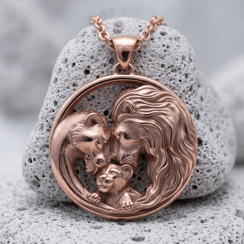 Löwenfamilien-Anhänger-Halskette, Sterlingsilber, Tieranhänger, Mutter-Vater-Junges-Schmuck, handgefertigtes 925er-Silber-Wildtiergeschenk, poliertes Familienband Bild 11