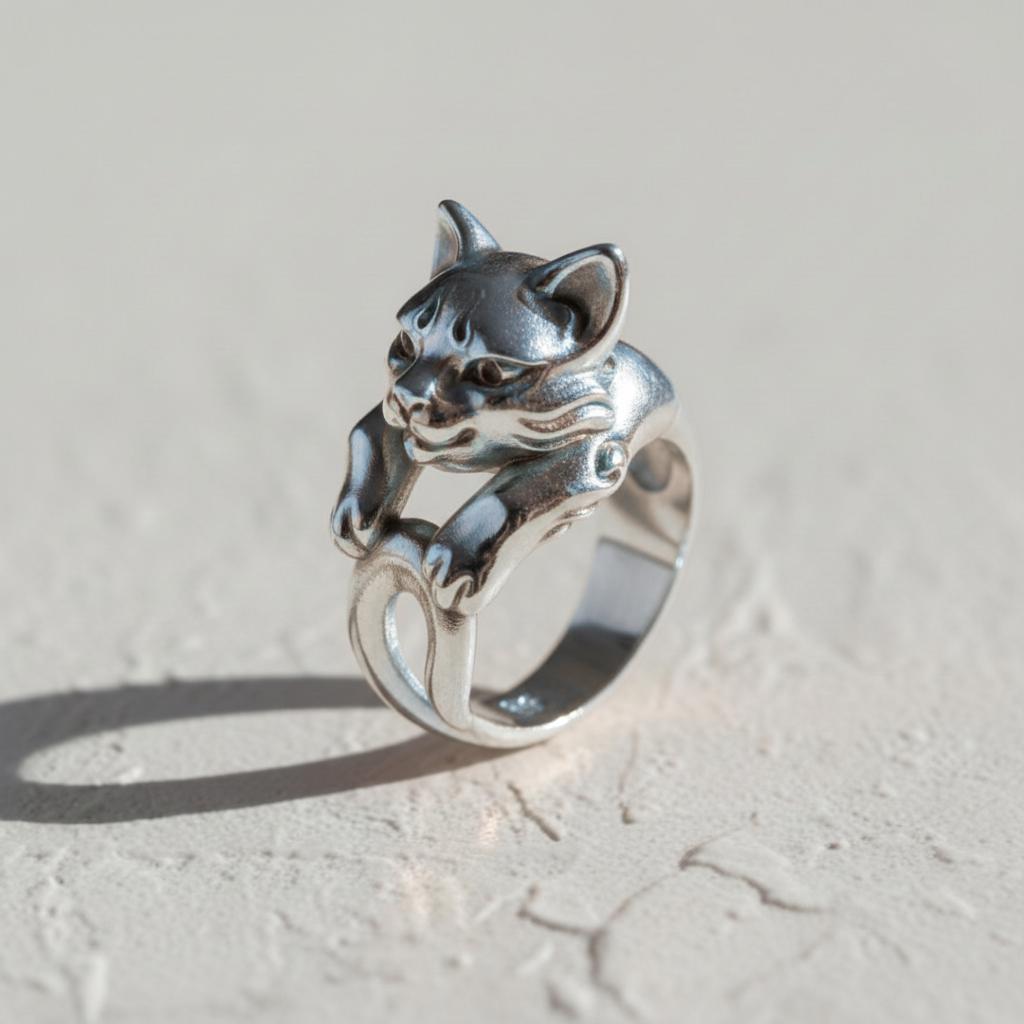 Adorable 925 Sterling Silver Cat Ring - Handcrafted, Adjustable