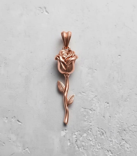 Long Stem Rose Necklace 925 Sterling Silver Rose Gold Plated